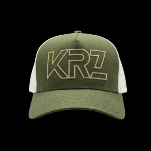 KRZ Olive Green and White Trucker Cap with Raised Gold Embroidered Logo