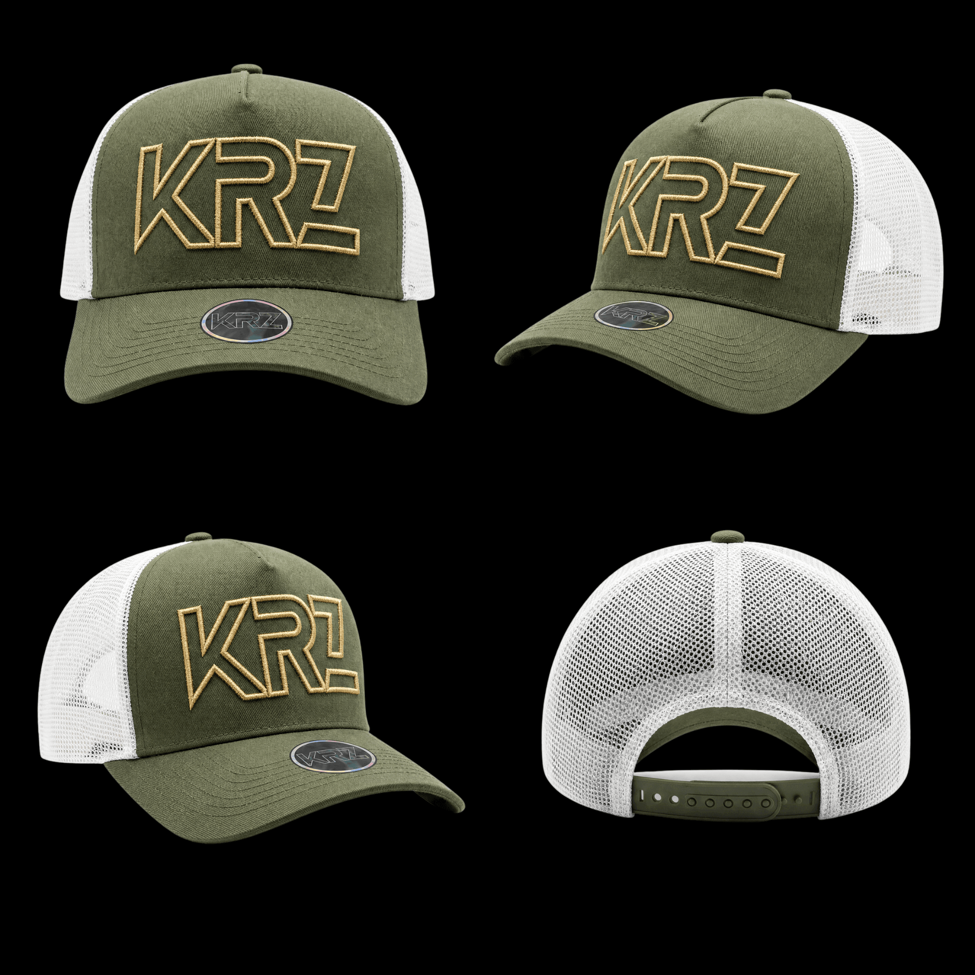 KRZ Olive Green & Gold Trucker Cap - Image 2