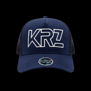 KRZ Navy Blue and White Trucker Cap with embroidered outline logo