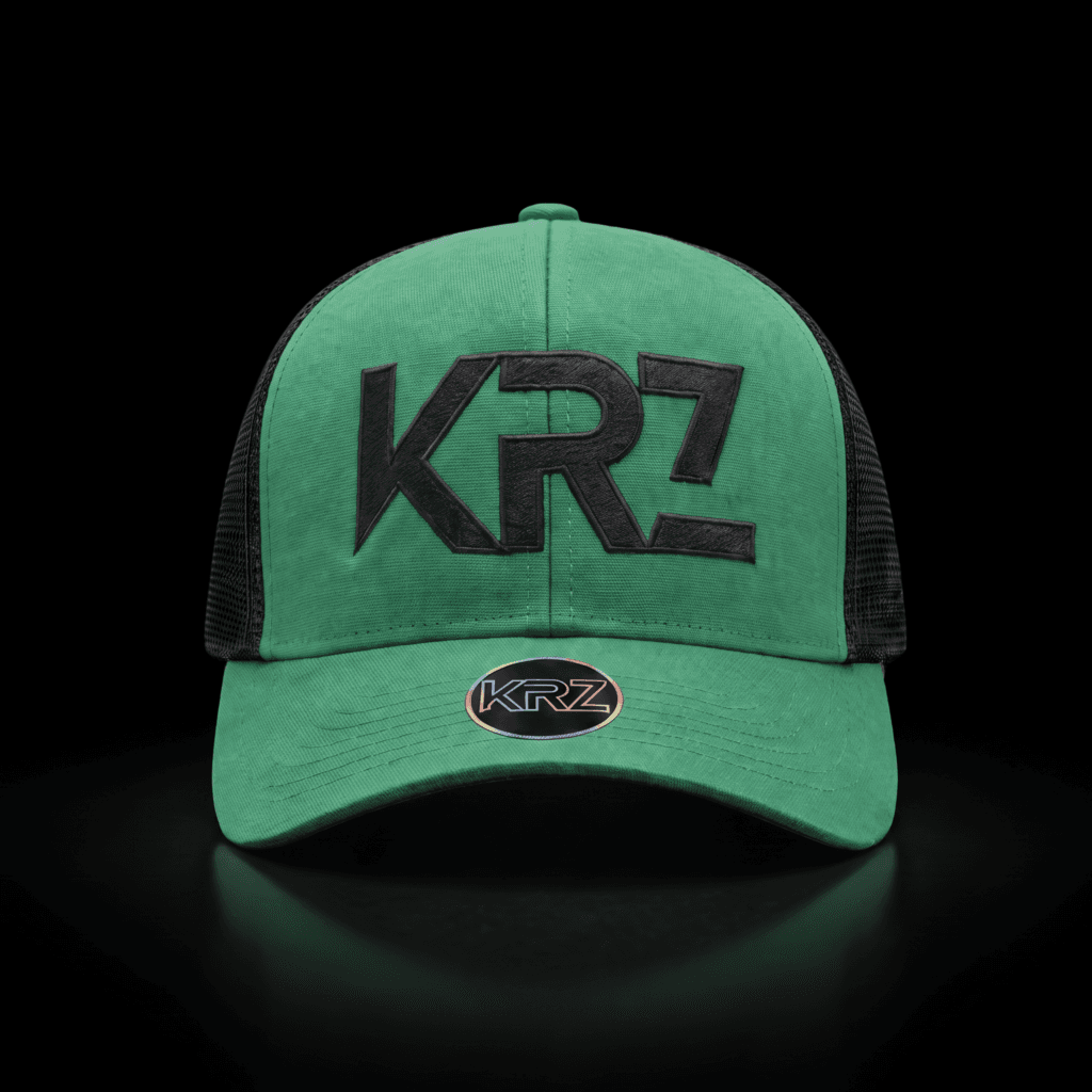 KRZ Green & Black Trucker Cap with black embroidered KRZ logo