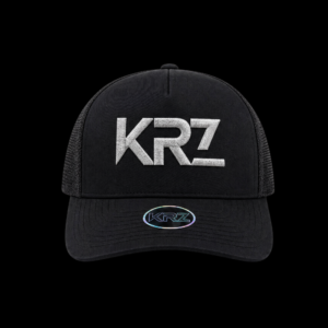 KRZ Black and Silver embroidered trucker cap with premium streetwear design