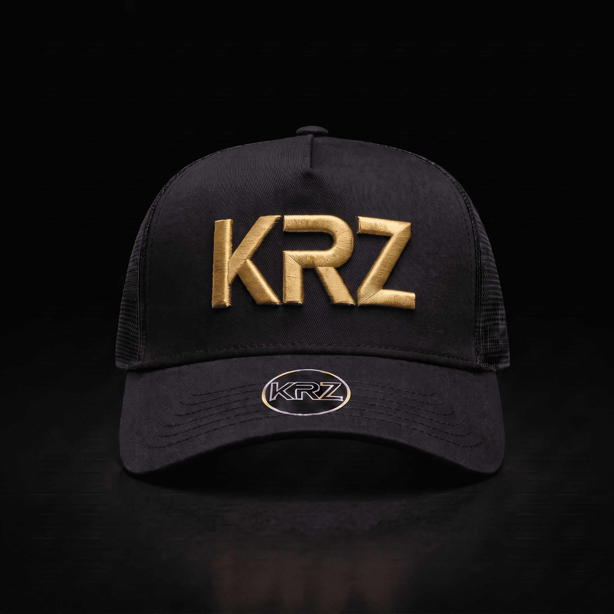 KRZ Black & Gold Trucker Cap with gold embroidered KRZ logo
