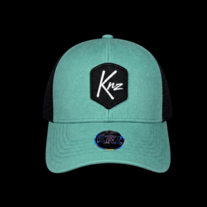 KRZ Teal and Black Resilient Edition trucker cap with shield logo embroidery and black mesh panels