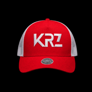 KRZ Red and White Trucker Cap with Premium Embroidered Logo and Holographic Brim Sticker