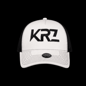 KRZ Black and White Premium Trucker Cap with Black Embroidered Logo and Adjustable Snapback