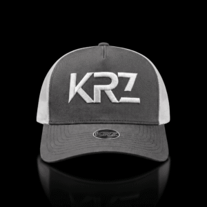 KRZ Grey & White Trucker Cap – White Embroidered Logo