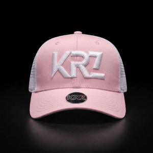 KRZ Pink & White Trucker Cap with white embroidered KRZ logo