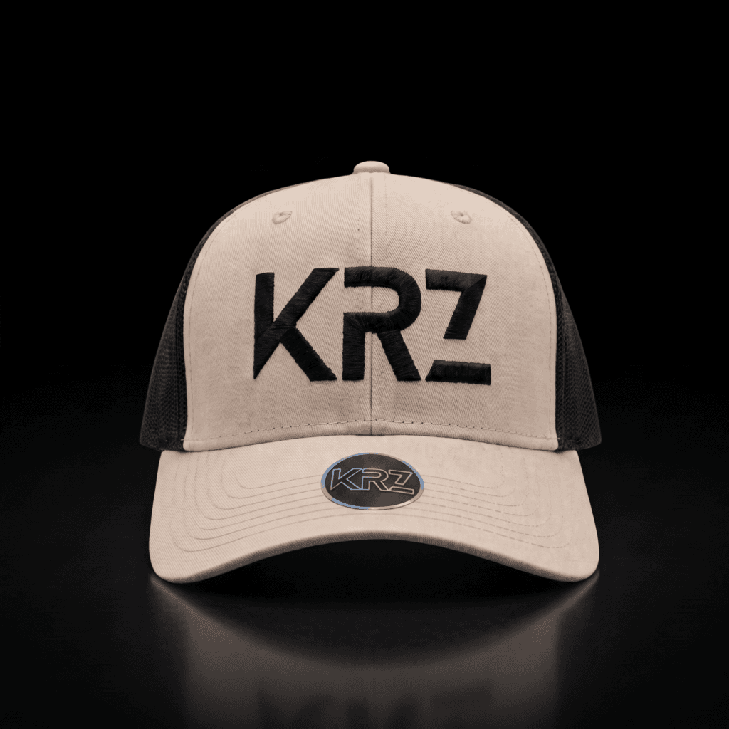 KRZ Stone & Black Trucker Cap with black embroidered KRZ logo