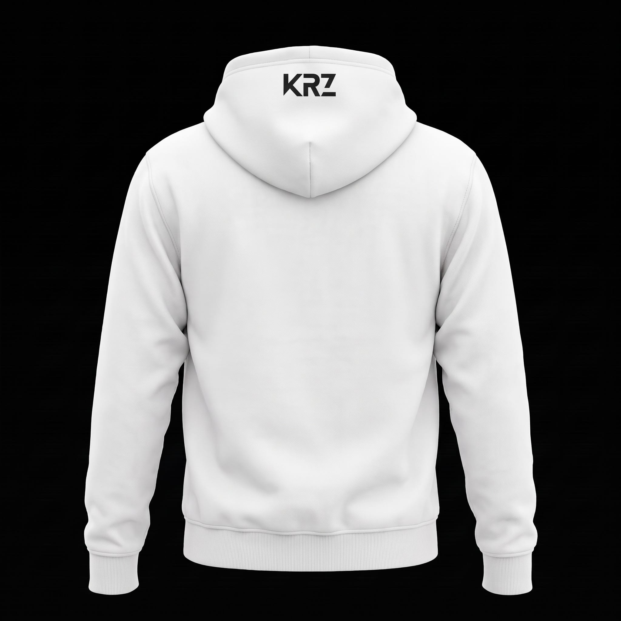 KRZ Subtle White Oversized Hoodie with Black KRZ Hood Logo – Back View